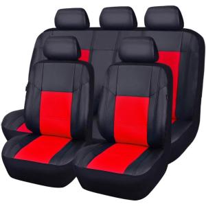 imageCAR Pass Skyline Two Front Pu Leather Car Seat Covers Airbag Compatible Universal fit for CarsSuvsVehiclesFront SeatBlack and BlackBlack and Red