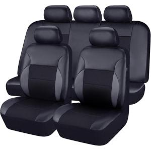 imageCAR Pass Skyline Two Front Pu Leather Car Seat Covers Airbag Compatible Universal fit for CarsSuvsVehiclesFront SeatBlack and BlackBlack full set