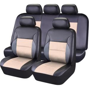 imageCAR Pass Skyline Two Front Pu Leather Car Seat Covers Airbag Compatible Universal fit for CarsSuvsVehiclesFront SeatBlack and BlackBlackBeige