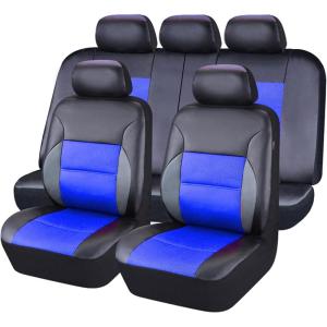 imageCAR Pass Skyline Two Front Pu Leather Car Seat Covers Airbag Compatible Universal fit for CarsSuvsVehiclesFront SeatBlack and BlackBlackBlue