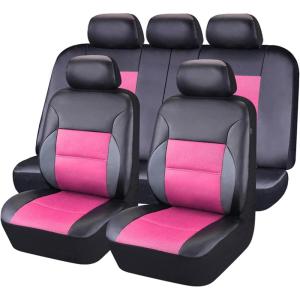 imageCAR Pass Skyline Two Front Pu Leather Car Seat Covers Airbag Compatible Universal fit for CarsSuvsVehiclesFront SeatBlack and BlackBlackPink