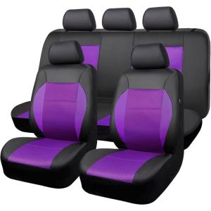 imageCAR Pass Skyline Two Front Pu Leather Car Seat Covers Airbag Compatible Universal fit for CarsSuvsVehiclesFront SeatBlack and BlackBlackPurple
