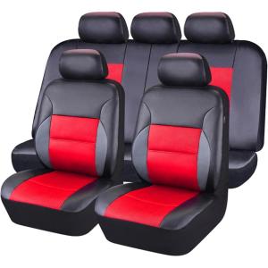 imageCAR Pass Skyline Two Front Pu Leather Car Seat Covers Airbag Compatible Universal fit for CarsSuvsVehiclesFront SeatBlack and BlackBlackRed
