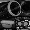 imageCAR PASS 3D Foam Rhomb Leather Steering Wheel Cover Set Comfortable Center Console Armrest Cushion with Storage Bags NonSlip 14515in Car Interior Sets 4 PCS All BlackGray