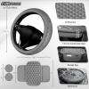 imageCAR PASS 3D Foam Rhomb Leather Steering Wheel Cover Set Comfortable Center Console Armrest Cushion with Storage Bags NonSlip 14515in Car Interior Sets 4 PCS All BlackGray
