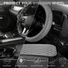 imageCAR PASS 3D Foam Rhomb Leather Steering Wheel Cover Set Comfortable Center Console Armrest Cushion with Storage Bags NonSlip 14515in Car Interior Sets 4 PCS All BlackGray