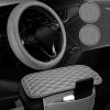 imageCAR PASS 3D Foam Rhomb Leather Steering Wheel Cover Set Comfortable Center Console Armrest Cushion with Storage Bags NonSlip 14515in Car Interior Sets 4 PCS All BlackGray
