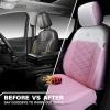imageCAR PASS Nappa Leather Waterproof Car Seat Covers Full Set 3D Foam Automotive Seat Covers with Rhombic Design Airbag Compatible Universal Fit for Most SUV Truck Sedan Black RedPink White Full Set