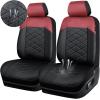 imageCAR PASS Nappa Leather Waterproof Car Seat Covers Full Set 3D Foam Automotive Seat Covers with Rhombic Design Airbag Compatible Universal Fit for Most SUV Truck Sedan Black RedBlack Red Front