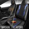 imageCAR PASS Sporty High Back 3D Oxford Waterproof Car Seat Cover Two Front Universal Carbon Fiber Leather Bucket Seat Cover All Weather Airbag Compatible Fit Sports Car SUV Sedan Truck Black GrayBlack and Blue