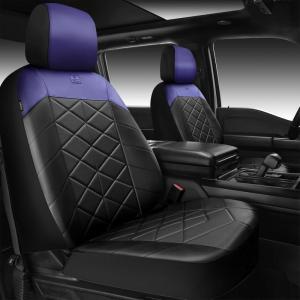 imageCAR PASS Nappa Leather Waterproof Car Seat Covers Full Set 3D Foam Automotive Seat Covers with Rhombic Design Airbag Compatible Universal Fit for Most SUV Truck Sedan Black RedBlack Blue Front
