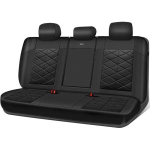imageCAR PASS Nappa Leather Waterproof Car Seat Covers Full Set 3D Foam Automotive Seat Covers with Rhombic Design Airbag Compatible Universal Fit for Most SUV Truck Sedan Black RedBlack Rear