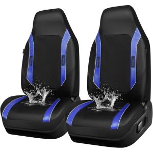 imageCAR PASS Sporty High Back 3D Oxford Waterproof Car Seat Cover Two Front Universal Carbon Fiber Leather Bucket Seat Cover All Weather Airbag Compatible Fit Sports Car SUV Sedan Truck Black GrayBlack and Blue