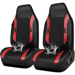 imageCAR PASS Sporty High Back 3D Oxford Waterproof Car Seat Cover Two Front Universal Carbon Fiber Leather Bucket Seat Cover All Weather Airbag Compatible Fit Sports Car SUV Sedan Truck Black GrayBlack Red