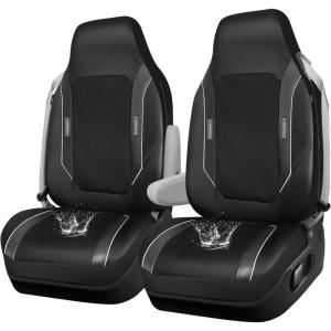 imageCAR PASS Sporty High Back 3D Oxford Waterproof Car Seat Cover Two Front Universal Carbon Fiber Leather Bucket Seat Cover All Weather Airbag Compatible Fit Sports Car SUV Sedan Truck Black GrayBlack