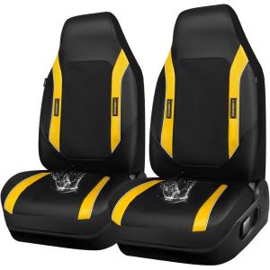 imageCAR PASS Sporty High Back 3D Oxford Waterproof Car Seat Cover Two Front Universal Carbon Fiber Leather Bucket Seat Cover All Weather Airbag Compatible Fit Sports Car SUV Sedan Truck Black GrayBlack and Yellow