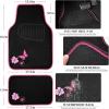 image:imageCAR PASS Embroidery Butterfly Steering Wheel Cover and Waterproof Car Floor MatsPink Car Mats 14515inch Steering Wheel Covers Universal Fit for Cars SuvsSedansVanfor Women GirlBlack and PinkPink Butterfly and Flower