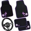 image:imageCAR PASS Embroidery Butterfly Steering Wheel Cover and Waterproof Car Floor MatsPink Car Mats 14515inch Steering Wheel Covers Universal Fit for Cars SuvsSedansVanfor Women GirlBlack and PinkBlack and Purple Butterfly