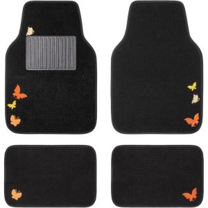 image:imageCAR PASS Embroidery Butterfly Steering Wheel Cover and Waterproof Car Floor MatsPink Car Mats 14515inch Steering Wheel Covers Universal Fit for Cars SuvsSedansVanfor Women GirlBlack and PinkBlack and Orange
