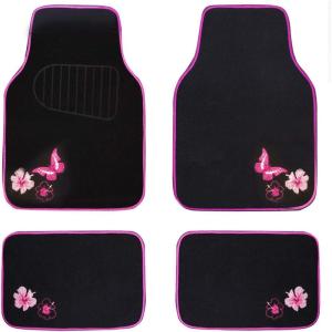 image:imageCAR PASS Embroidery Butterfly Steering Wheel Cover and Waterproof Car Floor MatsPink Car Mats 14515inch Steering Wheel Covers Universal Fit for Cars SuvsSedansVanfor Women GirlBlack and PinkPink Butterfly and Flower