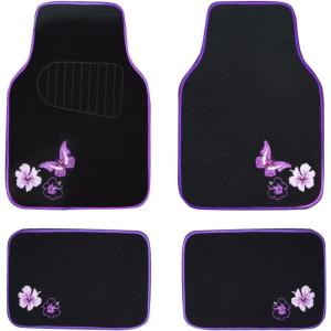 image:imageCAR PASS Embroidery Butterfly Steering Wheel Cover and Waterproof Car Floor MatsPink Car Mats 14515inch Steering Wheel Covers Universal Fit for Cars SuvsSedansVanfor Women GirlBlack and PinkPurple Butterfly and Flower