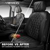 image:imageCAR PASS Luxury Leather Car Seat Covers Full Set 3D Rhombus Waterproof Faux Leather Seat Covers Universal Automotive Seat Cushion Fit for Sedan SUV Truck Van Armrest Airbag Compatible Solid BlackAll Balck