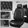 image:imageCAR PASS Luxury Leather Car Seat Covers Full Set 3D Rhombus Waterproof Faux Leather Seat Covers Universal Automotive Seat Cushion Fit for Sedan SUV Truck Van Armrest Airbag Compatible Solid BlackBlack