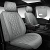 image:imageCAR PASS Luxury Leather Car Seat Covers Full Set 3D Rhombus Waterproof Faux Leather Seat Covers Universal Automotive Seat Cushion Fit for Sedan SUV Truck Van Armrest Airbag Compatible Solid Blackgray