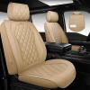 image:imageCAR PASS Luxury Leather Car Seat Covers Full Set 3D Rhombus Waterproof Faux Leather Seat Covers Universal Automotive Seat Cushion Fit for Sedan SUV Truck Van Armrest Airbag Compatible Solid Blackbeige