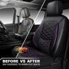 image:imageCAR PASS Luxury Nappa Leather Front Seat Covers Waterproof 3D Foam Seat Covers with Lumbar Support Breathable Auto Seat Cover Airbag Compatible Universal Fit for Sedan SUV Van Truck All BlackBlack and Purple