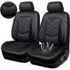 image:imageCAR PASS Luxury Nappa Leather Front Seat Covers Waterproof 3D Foam Seat Covers with Lumbar Support Breathable Auto Seat Cover Airbag Compatible Universal Fit for Sedan SUV Van Truck All BlackBlack and Purple