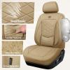image:imageCAR PASS Luxury Nappa Leather Front Seat Covers Waterproof 3D Foam Seat Covers with Lumbar Support Breathable Auto Seat Cover Airbag Compatible Universal Fit for Sedan SUV Van Truck All Blackbeige
