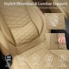 image:imageCAR PASS Luxury Nappa Leather Front Seat Covers Waterproof 3D Foam Seat Covers with Lumbar Support Breathable Auto Seat Cover Airbag Compatible Universal Fit for Sedan SUV Van Truck All Blackbeige