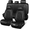 image:imageCAR PASS Luxury Leather Car Seat Covers Full Set 3D Rhombus Waterproof Faux Leather Seat Covers Universal Automotive Seat Cushion Fit for Sedan SUV Truck Van Armrest Airbag Compatible Solid BlackBlack