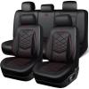 image:imageCAR PASS Luxury Nappa Leather Front Seat Covers Waterproof 3D Foam Seat Covers with Lumbar Support Breathable Auto Seat Cover Airbag Compatible Universal Fit for Sedan SUV Van Truck All Blackblack and red
