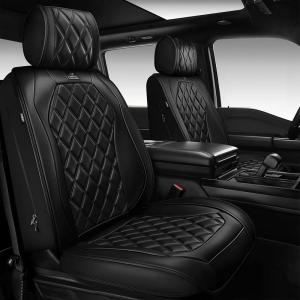 image:imageCAR PASS Luxury Leather Car Seat Covers Full Set 3D Rhombus Waterproof Faux Leather Seat Covers Universal Automotive Seat Cushion Fit for Sedan SUV Truck Van Armrest Airbag Compatible Solid BlackAll Balck