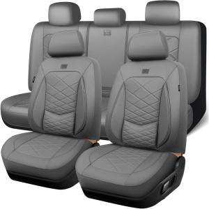 image:imageCAR PASS Luxury Nappa Leather Front Seat Covers Waterproof 3D Foam Seat Covers with Lumbar Support Breathable Auto Seat Cover Airbag Compatible Universal Fit for Sedan SUV Van Truck All Blackgray