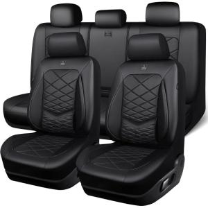 image:imageCAR PASS Luxury Nappa Leather Front Seat Covers Waterproof 3D Foam Seat Covers with Lumbar Support Breathable Auto Seat Cover Airbag Compatible Universal Fit for Sedan SUV Van Truck All Blackblack