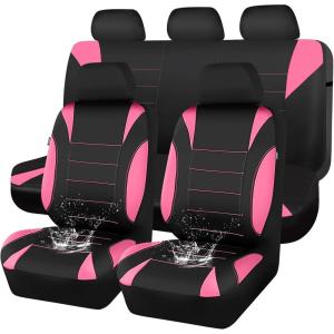 image:imageCAR PASS Waterproof Car Seat Covers Front Seats Only with 5mm Composite EVA Neoprene Car Seat Cover with Separate Headrest Cover Quick Setup Universal Fit for Car SUV TrucksAirbag CompatibleGrayPink Full Sets