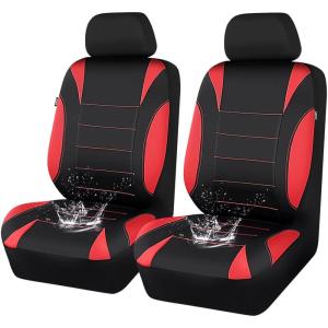 image:imageCAR PASS Waterproof Car Seat Covers Front Seats Only with 5mm Composite EVA Neoprene Car Seat Cover with Separate Headrest Cover Quick Setup Universal Fit for Car SUV TrucksAirbag CompatibleGrayRed front