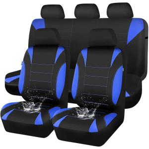 image:imageCAR PASS Waterproof Car Seat Covers Front Seats Only with 5mm Composite EVA Neoprene Car Seat Cover with Separate Headrest Cover Quick Setup Universal Fit for Car SUV TrucksAirbag CompatibleGrayBlue full sets