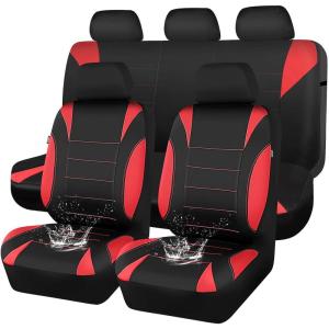 image:imageCAR PASS Waterproof Car Seat Covers Front Seats Only with 5mm Composite EVA Neoprene Car Seat Cover with Separate Headrest Cover Quick Setup Universal Fit for Car SUV TrucksAirbag CompatibleGrayRed full sets