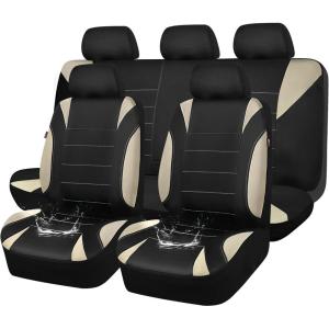 image:imageCAR PASS Waterproof Car Seat Covers Front Seats Only with 5mm Composite EVA Neoprene Car Seat Cover with Separate Headrest Cover Quick Setup Universal Fit for Car SUV TrucksAirbag CompatibleGrayBeige Full Sets