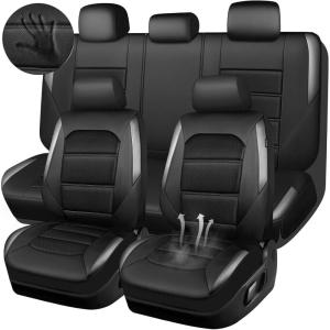 image:imageCAR PASS Memory Foam Car Seat CoversAir Cool Mesh Thick Seat Covers Front SeatsGray Metal Film Leather Seat Cover for CarUniversal Automotive Comfort for Most CarTruckAirbag CompatibleBlackGreyBlackGrey