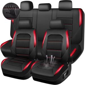 image:imageCAR PASS Memory Foam Car Seat CoversAir Cool Mesh Thick Seat Covers Front SeatsGray Metal Film Leather Seat Cover for CarUniversal Automotive Comfort for Most CarTruckAirbag CompatibleBlackGreyBlackRed