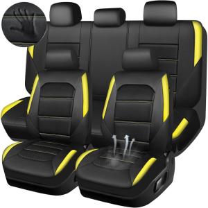 image:imageCAR PASS Memory Foam Car Seat CoversAir Cool Mesh Thick Seat Covers Front SeatsGray Metal Film Leather Seat Cover for CarUniversal Automotive Comfort for Most CarTruckAirbag CompatibleBlackGreyblackyellow