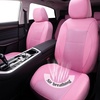 image:imageCAR PASS Pink Leather Seat Cover Automotive Breathable Universal Car Seat Cover Set PackageSuper 5mm Sponge InsideAirbag Compatible Interior Cover Cute for Women Car Truck Van All PinkPink
