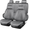 image:imageCAR PASS Nappa Leather Seat Covers Universal FIT Piping Leather Car Seat Covers Full Set for CarsSUVTruck 3D Foam Waterproof Luxury Seat Covers 5 Seats Comfort Durable Airbag Compatible Black RedGray