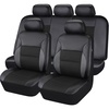 image:imageCAR PASS Pink Leather Seat Cover Automotive Breathable Universal Car Seat Cover Set PackageSuper 5mm Sponge InsideAirbag Compatible Interior Cover Cute for Women Car Truck Van All PinkAll Black