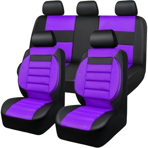 image:imageCAR PASS 3D Foam Leather Car Seat Covers Two Front Seats only Air Cool Mesh Thick Seat Covers All Weather Car Seat Cover Comfort amp Protection for TruckSUVSedanVan Airbag Compatible Blackblack and purple